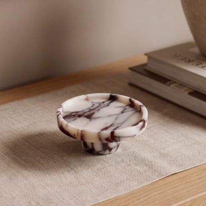 Marble Candle Tray with Jewelry Dish - Small Pedestal Holder