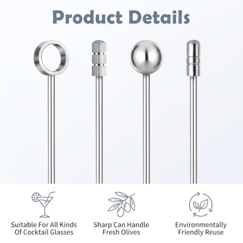 20 Pcs Stainless Steel Cocktail Picks Set - Reusable Martini Garnish Skewers