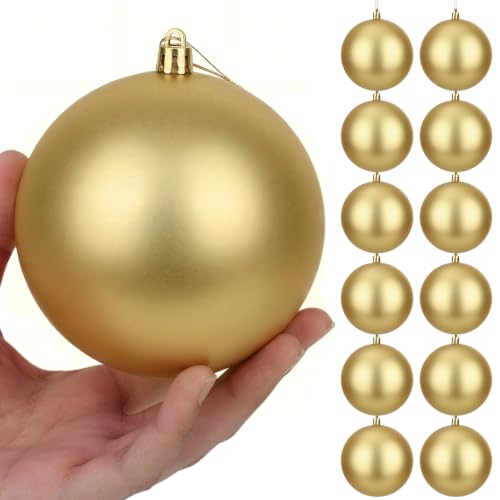 Christmas Ball Ornaments Set - Gold 4 Inch Holiday Decor DIY Craft - 12 Pieces