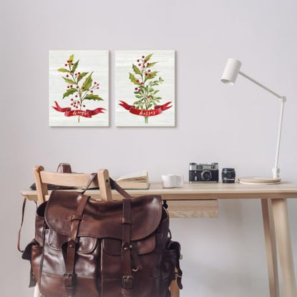 Christmas Holly Branch Love Framed Giclée Print Set - Midnight Black, 14x11 Inches
