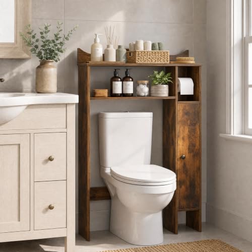 GIANTEX Over-The-Toilet Storage Cabinet with 1-Door Side Storage Rustic Brown
