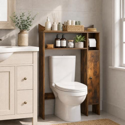 GIANTEX Over-The-Toilet Storage Cabinet with 1-Door Side Storage Rustic Brown