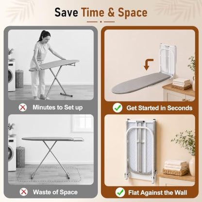 Wall Mounted Folding Ironing Board - Space Saving, Gray