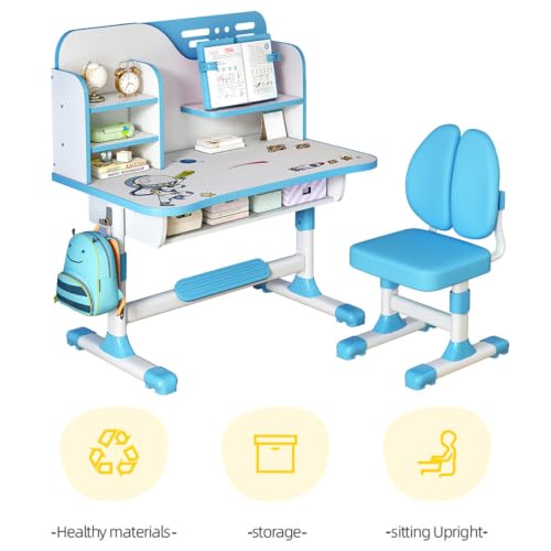 Kids Study Desk and Chair Set with Adjustable Height, Ergonomic & Durable
