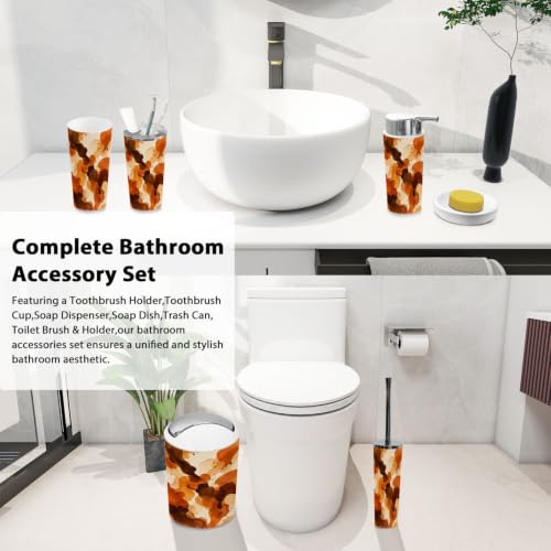Bathroom Accessory Set 6PCS Burnt Orange Brown Ink - Stylish Organization