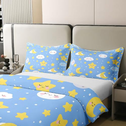 Manfei Cute Cartoon Moon Star Cloud Cotton Duvet Cover Set Queen Size - Star 04