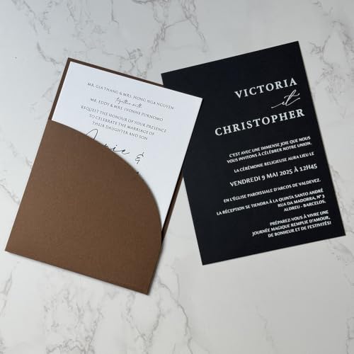 Wedding Invitation Pocket Folder 10 Pack for 5x7 Cards - Variation of Coffoe / 10