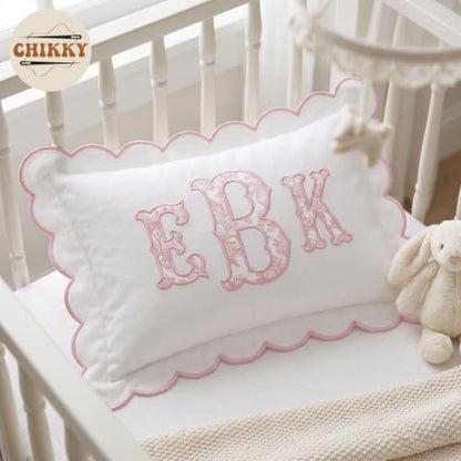 Personalized Embroidered Pillowcase - Custom Monogram with Scalloped Edge - 02