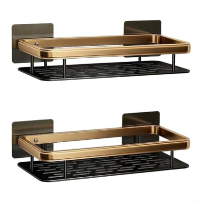 Wall Mounted Bathroom Shelf No Drill Black Gold Aluminum Vanity Organizer