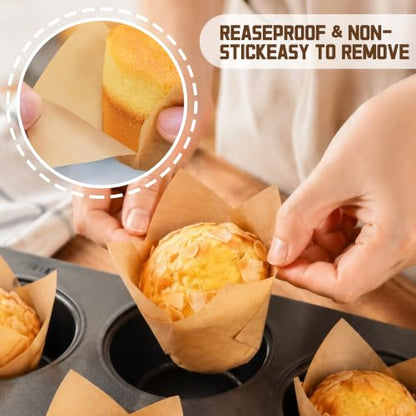 Natural 200 pcs Tulip Cupcake Liners for Baking Muffins - Premium, Non-Stick