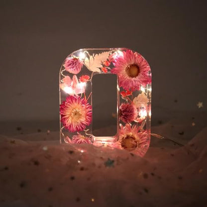 Purple Handmade Dried Floral Resin Night Light Letter O with LED Battery - 4.3 Inch