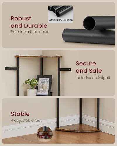 Corner Shelf with 6 Tiers - Rustic Brown, Toolless Assembly, 15.1"D x 10.6"W