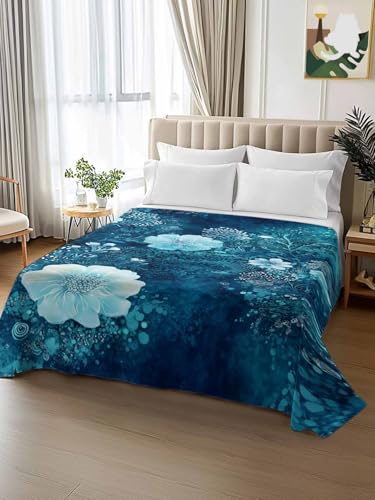 Twin XL Flat Sheet Navy Floral Microfiber Bed Sheets 66x102