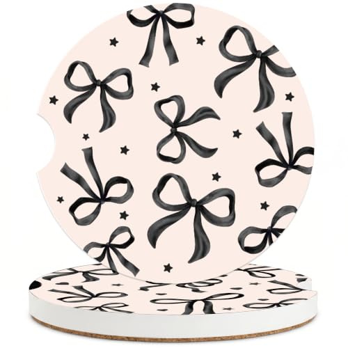 Black Bow Coquette Car Coasters for Cup Holder - Absorbent Ceramic Set - Black+Pink Variation of THIS listing