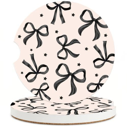 Black Bow Coquette Car Coasters for Cup Holder - Absorbent Ceramic Set - Black+Pink Variation of THIS listing