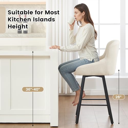 Set of 2 26-Inch Counter Height Swivel Bar Stools Beige