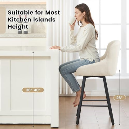 Set of 2 26-Inch Counter Height Swivel Bar Stools Beige
