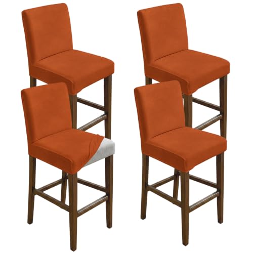 Set of 4 Autumn Burnt Orange Stretch Bar Stool Covers - Washable Counter Height Slipcovers for Dining & Bar Areas