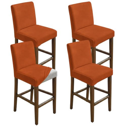 Set of 4 Autumn Burnt Orange Stretch Bar Stool Covers - Washable Counter Height Slipcovers for Dining & Bar Areas