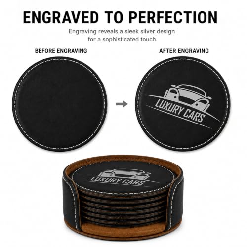 Black 4-Inch Round Leatherette Drink Coasters 6 Pack - Table Protectors
