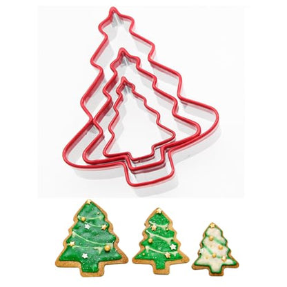 Christmas Tree Cookie Cutter Set of 3 with Red Handle - Baking Mold