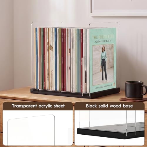 Wood Magazine Holders with Acrylic Dividers - Space-Saving Desk Organizer
