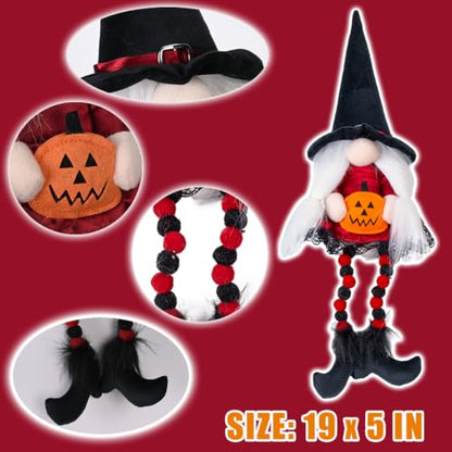 Halloween Witch Gnomes Plush Decor Set - 3 Cute Long Leg Elf Ornaments