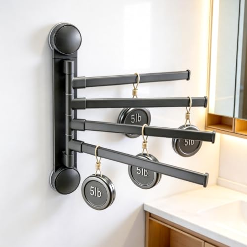 Homey Art Suction Cup Towel Rack No Drill Swivel Wall Mount Holder - Gun Grey