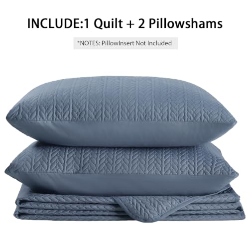 Navy Blue Twin Quilt Set with Pillow Sham - Modern Coin Pattern All-Season Bedspread