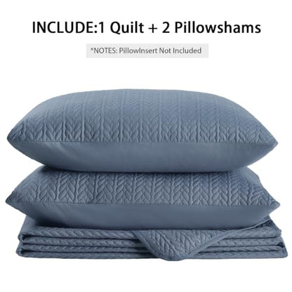 Navy Blue Twin Quilt Set with Pillow Sham - Modern Coin Pattern All-Season Bedspread