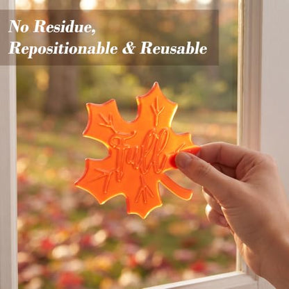 Thanksgiving Gel Window Clings Set - 4 Fall Holiday Decals - Reusable & Removable