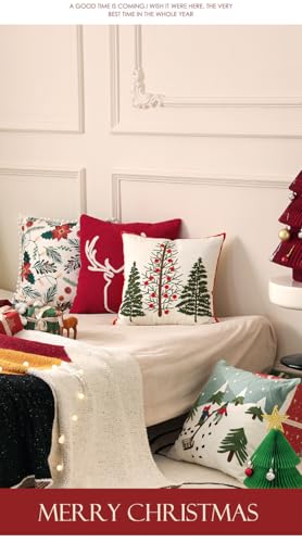 Christmas Embroidered Canvas Pillowcase - Snow Mountain Journey Holiday Decor