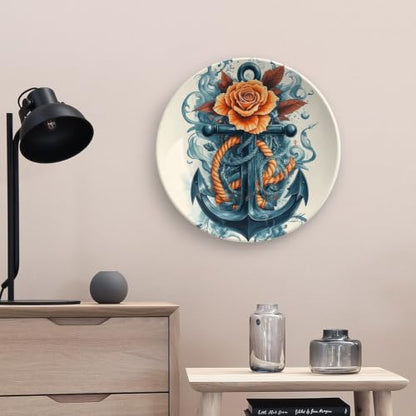 Decorative Ceramic Plate with Stand - Rose Anchor Wall & Table Decor