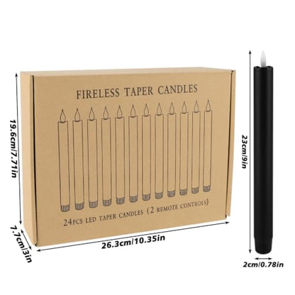 24 Pack Black Flameless Taper Candles with Remote - 9.5 Inch LED Battery Operated for Halloween & Weddings - Variation of THIS listing