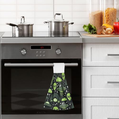 Alien UFO Green Hanging Kitchen Towels - Pack of 2 Dish & Hand Towels