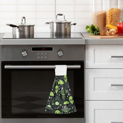 Alien UFO Green Hanging Kitchen Towels - Pack of 2 Dish & Hand Towels