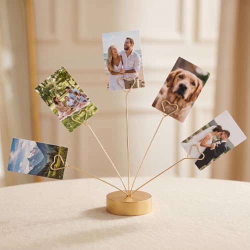 Heart-Shaped Photo Tree Holder Clip with Round Base and 5 Metal Clips