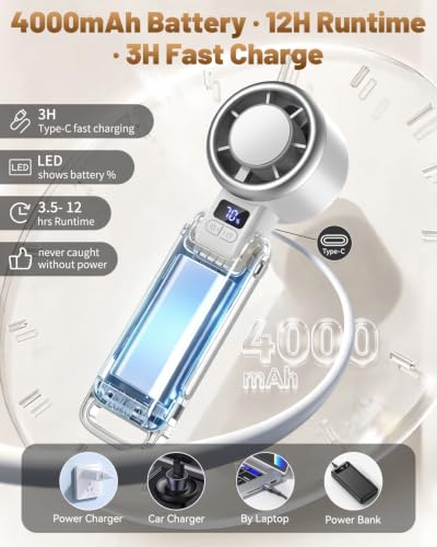 Portable Handheld Fan with Turbo & Ice Cooling - White, Foldable & Multi-Use
