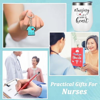 White Insulated Wine Tumbler Set of 6 Nurse Appreciation Gifts with Key Chains