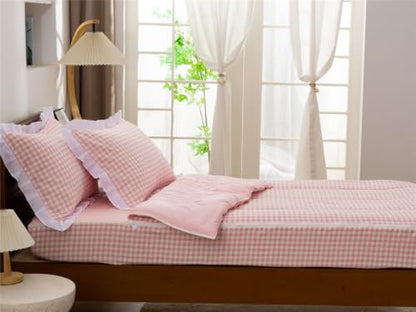 Pink Gingham Zipper Bedding Set for Twin Kids Bed - Blush Pink