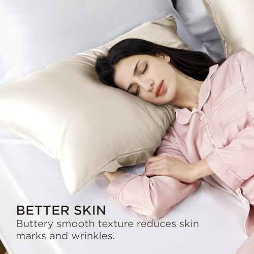 Bedsure Satin Pillowcase with Zipper, Similar to Silk Pillow Cases 2 Pack, Silky & Soft Satin Pillow Case Standard Size for Hair and Skin, Christmas Room Decor Gifts for Women Men, Beige, 20x26 Inches