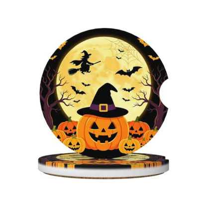Halloween Pumpkin Car Coasters for Cup Holders - Yellow, 2.56 Inch Set