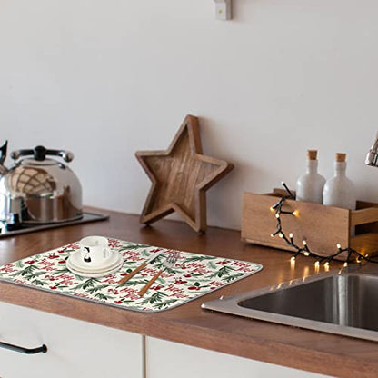 Christmas Absorbent Dish Drying Mat 18x24 Inches Holiday Kitchen Decor