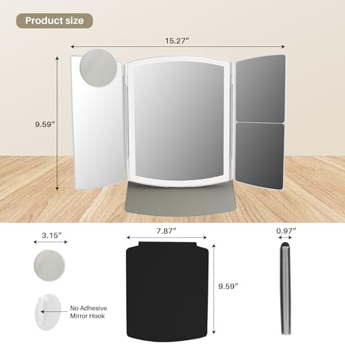 Makeup Mirror with Lights 2X/5X Magnification, Foldable Vanity Mirror - Jet Black