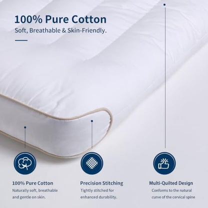 White Flat Support Pillow for Sleeping Queen Size 1 Pack - High Support