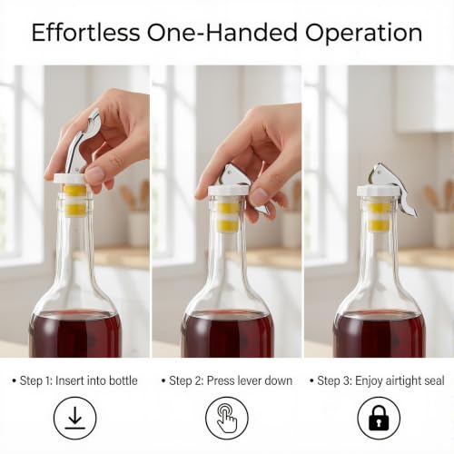 6 Pack Wine & Soda Bottle Stopper Caps with Fizz Keeper & Lever Opener - Assorted Colors