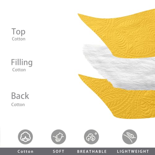 Cotton Quilt Set California King Bright Yellow Coin Pattern Lightweight Pre-Washed Bedding