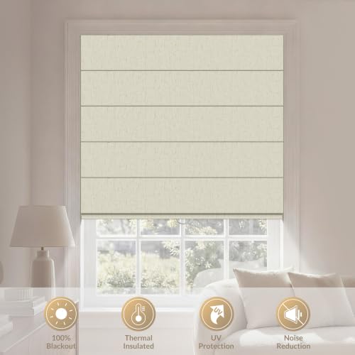 No Drill Blackout Linen Roman Shade Beige 71" W x 36" H - Variation Beige / 71"W x 36"H