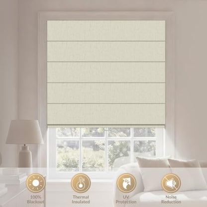 No Drill Blackout Linen Roman Shade Beige 71" W x 36" H - Variation Beige / 71"W x 36"H