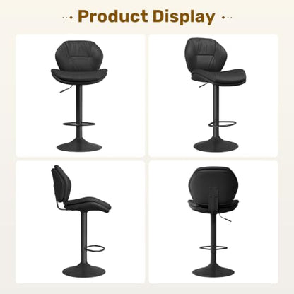 Nalupatio Set of 3 Black Adjustable Swivel Bar Stools with Double-Layer Upholstered Seats